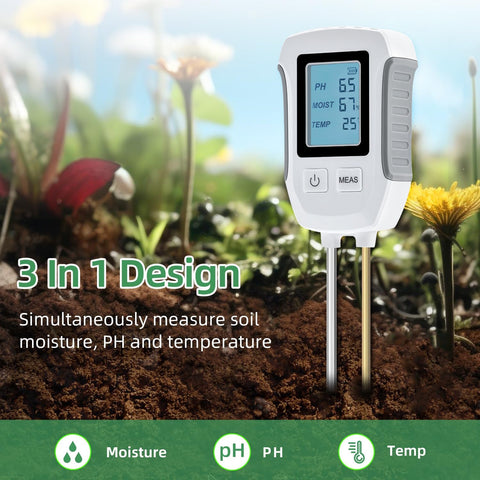 Mcbazel Soil Meter,3 in 1 Digital Plant Soil Moisture Meter with PH / Moisture /Temperature