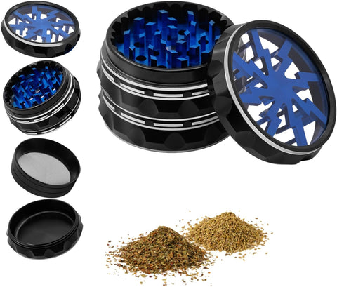 Mcbazel Herb Grinder, 2.5 Inches 4 Pieces Aluminium Spice Grinder with Cleaning Sweep / Pollen Scraper
