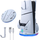 Mcbazel Vertical Display Stand for PS5 Slim LED Display Stand with Controller Charger & Headset Holder