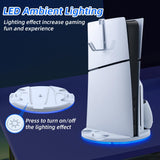 Mcbazel Vertical Display Stand for PS5 Slim LED Display Stand with Controller Charger & Headset Holder