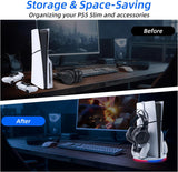 Mcbazel Vertical Display Stand for PS5 Slim LED Display Stand with Controller Charger & Headset Holder
