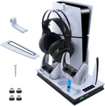 Mcbazel PS5, PS5 Slim (UHD / Digital Edition) Cooling Charger Stand with Headset Holder, Dual Controller Charging