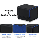 Horizontal Leather Game Card Deck Case Box-Black&Blue