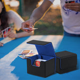 Horizontal Leather Game Card Deck Case Box-Black&Blue