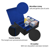 Large Leather Game Card Deck Case Box with 8 Color Dividers-Black&Blue(HX-X034)