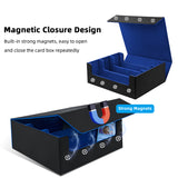 Large Leather Game Card Deck Case Box with 8 Color Dividers-Black&Blue(HX-X034)