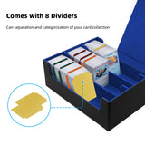 Large Leather Game Card Deck Case Box with 8 Color Dividers-Black&Blue(HX-X034)