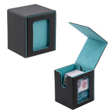 Vertical Leather Game Card Deck Case Box with Display Window-Light Blue(HK-X050)