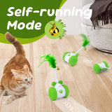 Mcbazel Infrared Mouse-shaped Automatic Cat Interactive Toys Car with a Bell and 5 Feathers-Green