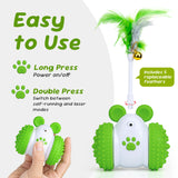 Mcbazel Infrared Mouse-shaped Automatic Cat Interactive Toys Car with a Bell and 5 Feathers-Green