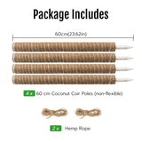 4 Pcs 60cm Stackable Pole Coir Pole for Climbing Plants Growth- Wood Version