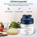320ML Mini Electric Food Chopper with USB Charging Cable-Blue