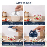 320ML Mini Electric Food Chopper with USB Charging Cable-Blue