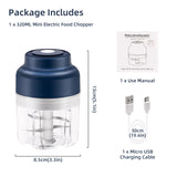 320ML Mini Electric Food Chopper with USB Charging Cable-Blue