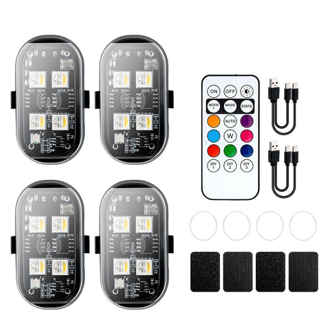 Mcbazel 4 Pcs Rechargeable 8-color LED Automobiles Motorcycles ambient lighting with Remote Control(Black)