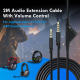 2M Audio Extension Cable with Volume Control for Logitech Astro A10/A30/A40 Gaming Headset - Black