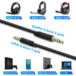 2M Audio Extension Cable with Volume Control for Logitech Astro A10/A30/A40 Gaming Headset - Black