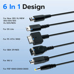 Mcbazel 6 in 1 Charging Cable For PSP/WII U/GBA SP/PSVITA1000/3DS/NDSL -Black