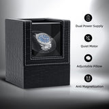 Mcbazel Automatic Single Watch Winder with Crocodile Leather Pattern - Black (W125E US Plug)