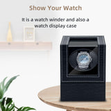 Mcbazel Automatic Single Watch Winder with Crocodile Leather Pattern - Black (W125E US Plug)