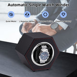Hexagon PU Leather Automatic Single Watch Winder-Carbon Fiber(W147T)