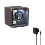 Customize PU Leather Automatic Single Watch Winder with LED Light-Brown(W140-EU Plug)