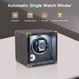 Customize PU Leather Automatic Single Watch Winder with LED Light-Brown(W140-EU Plug)
