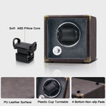 Customize PU Leather Automatic Single Watch Winder with LED Light-Brown(W140-EU Plug)