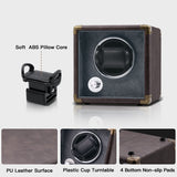 Customize PU Leather Automatic Single Watch Winder with LED Light-Brown(W140-EU Plug)