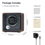 Customize PU Leather Automatic Single Watch Winder with LED Light-Brown(W140-EU Plug)