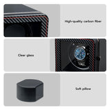 Mcbazel Rectangle PU Leather Automatic Single Watch Winder with LED Light-Carbon Fiber(W150T)