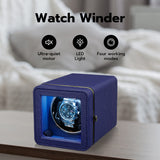 Mcbazel Rectangle PU Leather Automatic Single Watch Winder with LED Light-Blue(W150C)