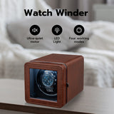 Mcbazel Rectangle PU Leather Automatic Single Watch Winder with LED Light-Brown(W150F)