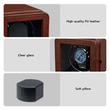 Mcbazel Rectangle PU Leather Automatic Single Watch Winder with LED Light-Brown(W150F)
