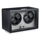 Mcbazel Rectangle PU Leather Automatic Watch Winder With 4 Watch Positions, Dual Watch Dials and LED Light - Black