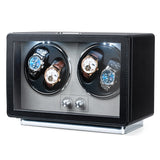 Mcbazel Rectangle PU Leather Automatic Watch Winder With 4 Watch Positions, Dual Watch Dials and LED Light - Black