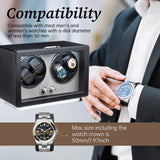 Mcbazel Rectangle PU Leather Automatic Watch Winder With 4 Watch Positions, Dual Watch Dials and LED Light - Black