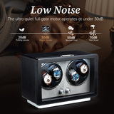 Mcbazel Rectangle PU Leather Automatic Watch Winder With 4 Watch Positions, Dual Watch Dials and LED Light - Black