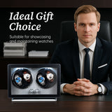 Mcbazel Rectangle PU Leather Automatic Watch Winder With 4 Watch Positions, Dual Watch Dials and LED Light - Black