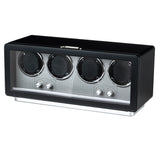 Mcbazel Rectangle PU Leather Automatic Watch Winder With 4 Watch Positions, 4 Watch Dials and LED Light - Black (W162B)