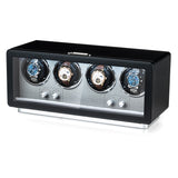 Mcbazel Rectangle PU Leather Automatic Watch Winder With 4 Watch Positions, 4 Watch Dials and LED Light - Black (W162B)