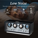 Mcbazel Rectangle PU Leather Automatic Watch Winder With 4 Watch Positions, 4 Watch Dials and LED Light - Black (W162B)