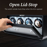 Mcbazel Rectangle PU Leather Automatic Watch Winder With 4 Watch Positions, 4 Watch Dials and LED Light - Black (W162B)