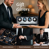 Mcbazel Rectangle PU Leather Automatic Watch Winder With 4 Watch Positions, 4 Watch Dials and LED Light - Black (W162B)