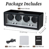 Mcbazel Rectangle PU Leather Automatic Watch Winder With 4 Watch Positions, 4 Watch Dials and LED Light - Black (W162B)