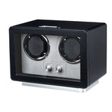 Mcbazel Rectangle PU Leather Automatic Watch Winder With 2 Watch Positions, Dual Watch Dials and LED Light - Black (W161B)