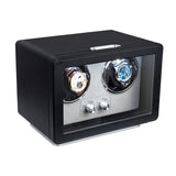 Mcbazel Rectangle PU Leather Automatic Watch Winder With 2 Watch Positions, Dual Watch Dials and LED Light - Black (W161B)