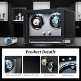 Mcbazel Rectangle PU Leather Automatic Watch Winder With 2 Watch Positions, Dual Watch Dials and LED Light - Black (W161B)