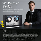 Mcbazel Rectangle PU Leather Automatic Watch Winder With 2 Watch Positions, Dual Watch Dials and LED Light - Black (W161B)