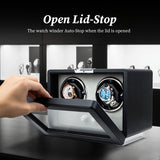 Mcbazel Rectangle PU Leather Automatic Watch Winder With 2 Watch Positions, Dual Watch Dials and LED Light - Black (W161B)